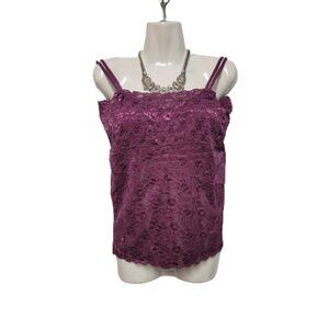 Purple Lace Long Camisole Lace Tank Top Stretchy Long Camisole - Size L- NEW